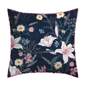Taie(s) d'oreiller satin de coton - Fleur de minuit Bleu foncé / Rose*Cacharel New