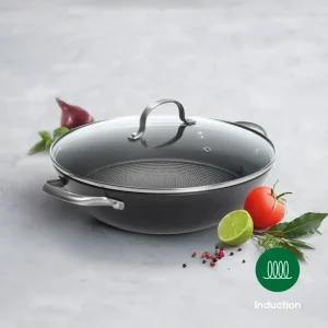Wok en fonte structure nid d'abeille 30 cm en noir*Sauter Sale